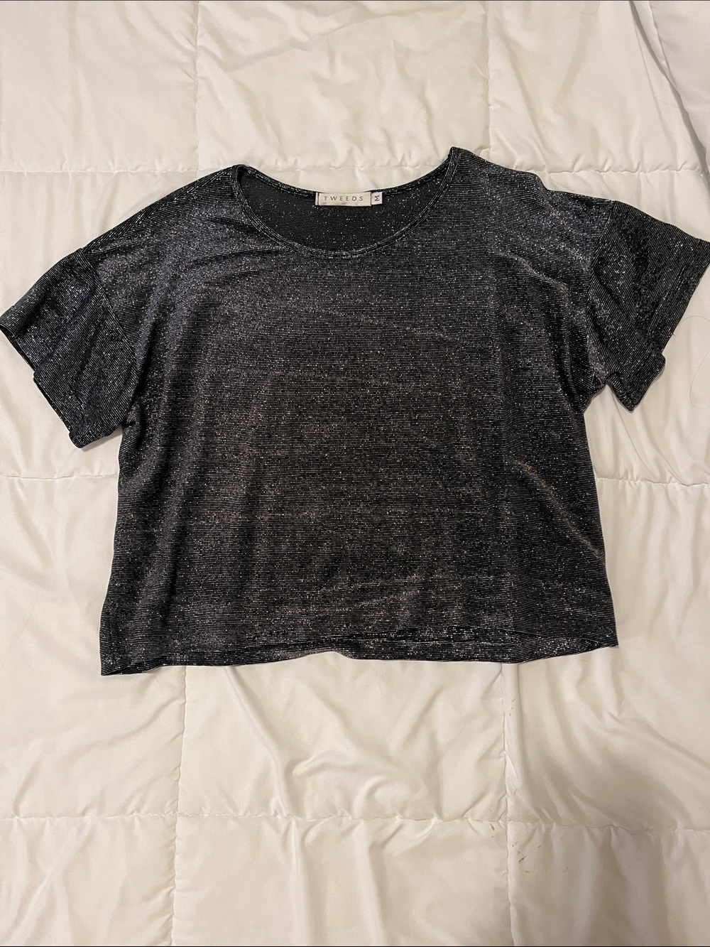 Tweeds Black Metallic Short-Sleeve Crop Top
